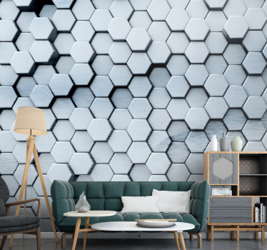 ταπετσαρία μεταλλική εξάγωνη 3d - TenStickers