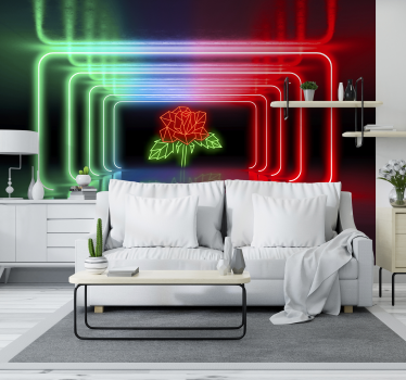 ταπετσαρία τοιχογραφίας neon rose 3d - TenStickers