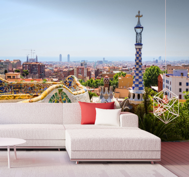 θέα στη θάλασσα στο τοιχογραφία του πάρκου güell barcelona - TenStickers
