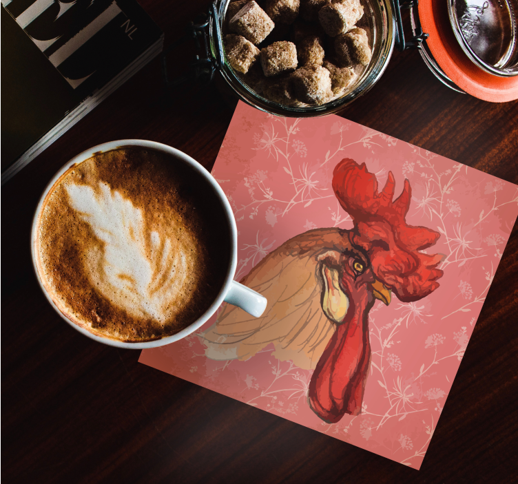 καφέ κόκορας λευκά λουλούδια vintage coaster - TenStickers