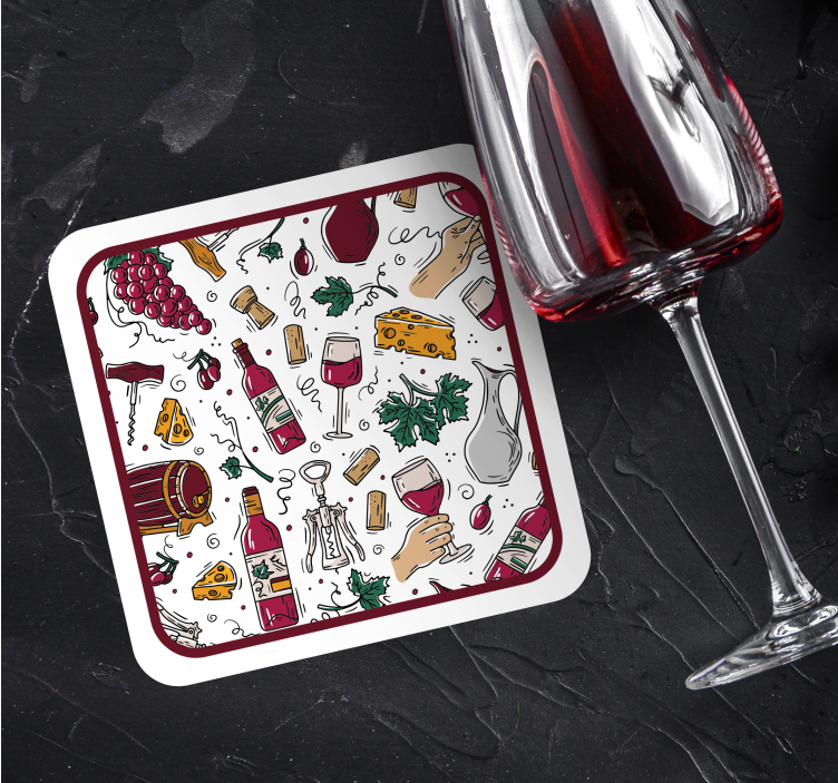 Vintage coaster σταφυλιών, κρασιού και τυριού - TenStickers