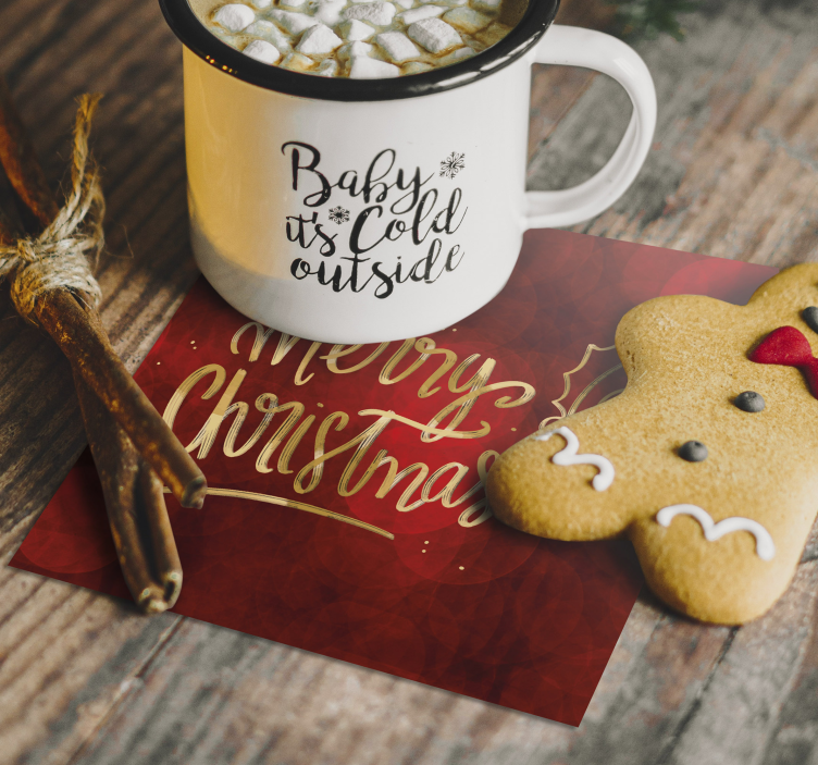 καλά Χριστούγεννα σε κόκκινο ποτό κόστερ - TenStickers