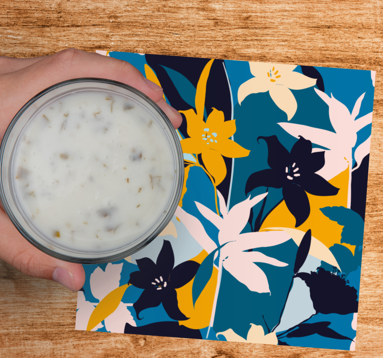 κρίνα σε μπλε φόντο μοτίβο σουβέρ - TenStickers