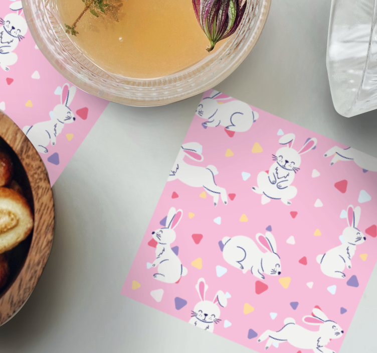 λευκά κουνέλια σε ροζ φόντο μοντέρνο τουρνουά - TenStickers