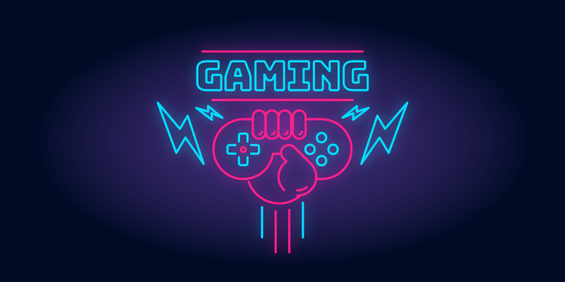 Αφίσα βιντεοπαιχνιδιών με λογότυπο gaming σε νέον φώτα - TenStickers