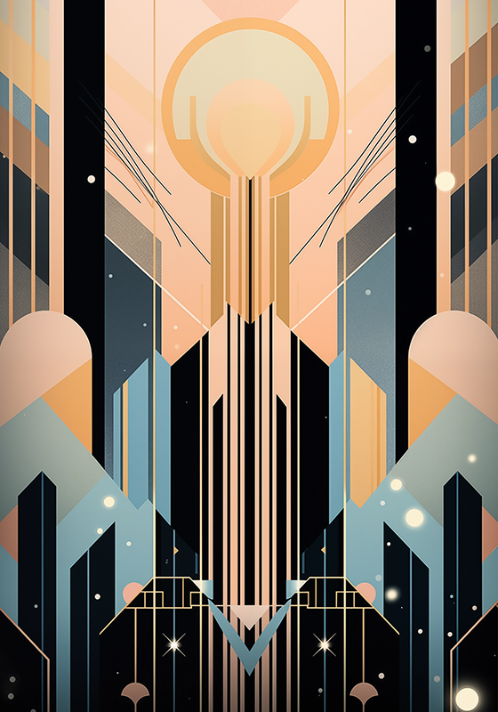 Αφίσα Art Déco ροζ και μπλε σχήματα - TenStickers