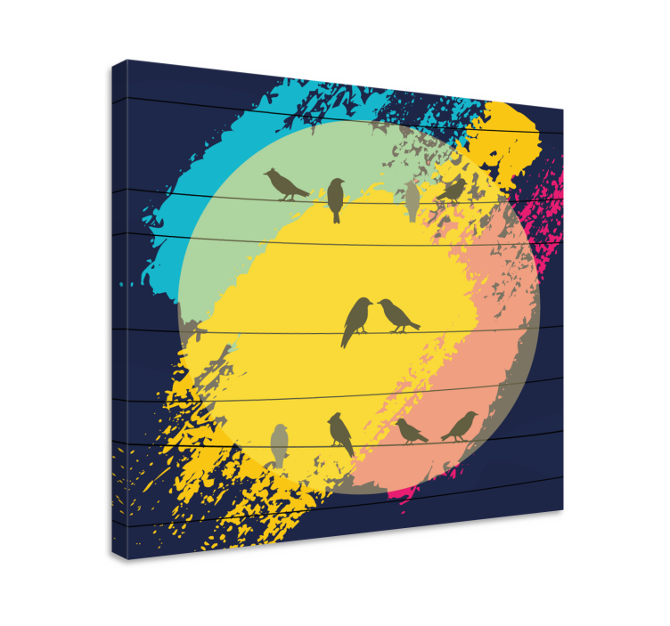ζωγραφική καμβά με πουλιά ρετρό κύκλο σιλουέτες - TenStickers