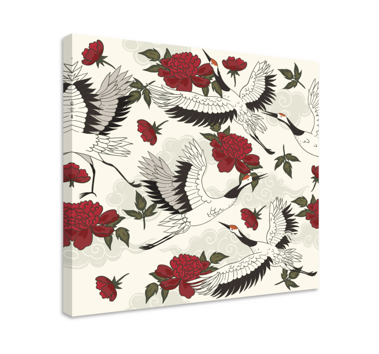 Καμβάς μαντάλας Γερανοί και Λουλούδια - TenStickers