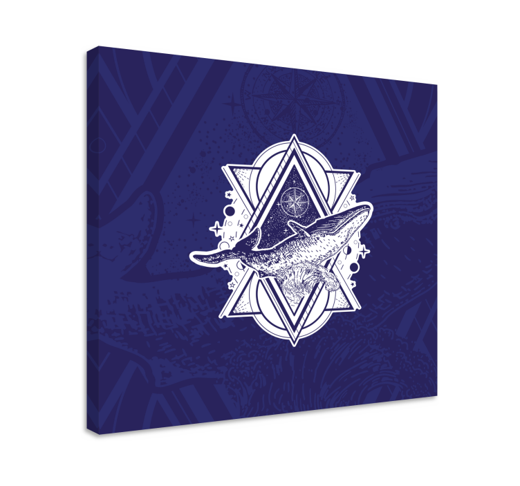 πυξίδα και φάλαινα εικονογράφηση ρετρό καμβά - TenStickers