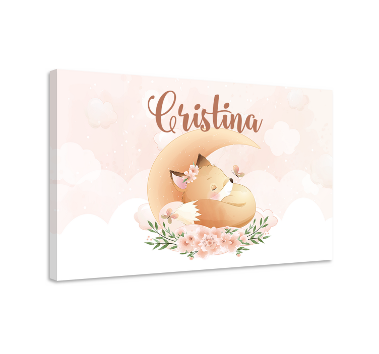 χαριτωμένη αλεπού για κορίτσι με όνομα εξατομικευμένο καμβά - TenStickers