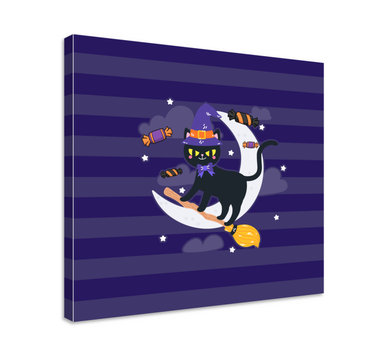 Γάτα ζωγραφική σε καμβά Μαύρη Γάτα Μάγισσα - TenStickers