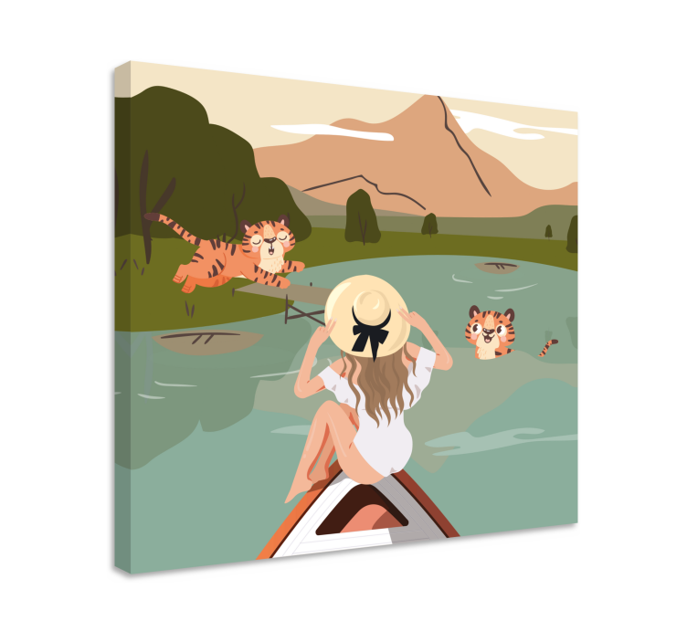 κορίτσι και τίγρεις ζωάκια της ζούγκλας εκτύπωση κουζίνας - TenStickers