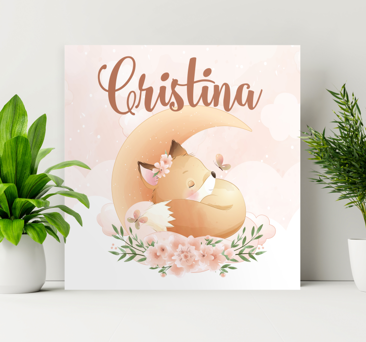 χαριτωμένη αλεπού για κορίτσι με όνομα εξατομικευμένο καμβά - TenStickers