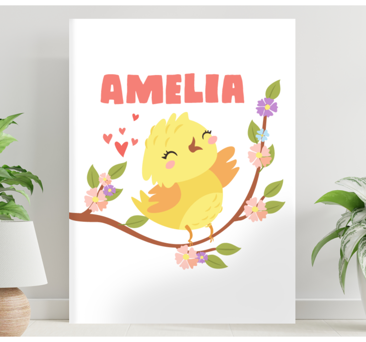 μωρό γκόμενα με όνομα και λουλούδια καμβά πουλιών - TenStickers