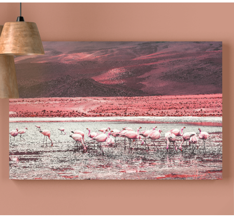 Ζωγραφική καμβά με πουλιά Φλαμίνγκο δίπλα στο νερό - TenStickers