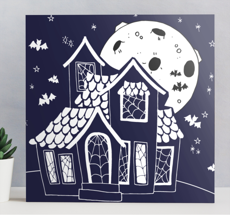 μπλε και άσπρο στοιχειωμένο σπίτι μοντέρνος καμβάς - TenStickers