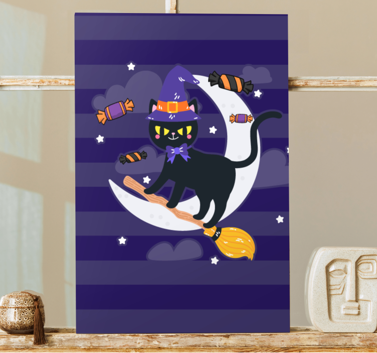 Γάτα ζωγραφική σε καμβά Μαύρη Γάτα Μάγισσα - TenStickers