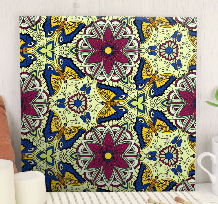 πολύχρωμο πεταλούδα μωσαϊκό καμβά τοίχο - TenStickers