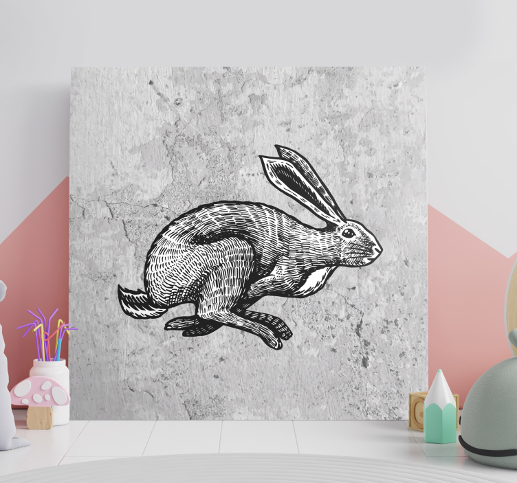 γκρι κουνέλι που τρέχει καμβά φυτώριο - TenStickers