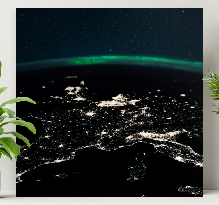 Καμβάς πίνακας χάρτης του κόσμου νυχτερινή αεροφωτογραφία - TenStickers