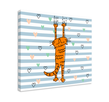 γελοιογραφία γάτα με καρδιές wall art καμβά - TenStickers