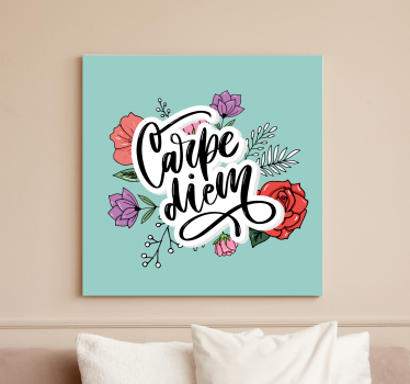 Carpe diem ροζ λουλουδάτο μοτίβο εμπνευσμένος καμβάς - TenStickers