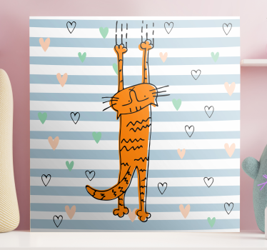 γελοιογραφία γάτα με καρδιές wall art καμβά - TenStickers