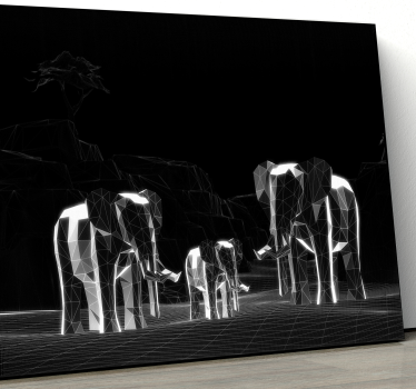 γκρι ελέφαντες 3d εφέ ελέφαντα καμβά τέχνη - TenStickers