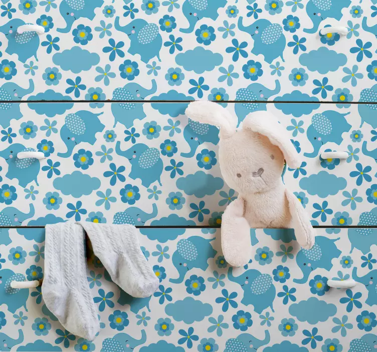 ταπετσαρία λουλουδάτο μοτίβο ελέφαντα - TenStickers