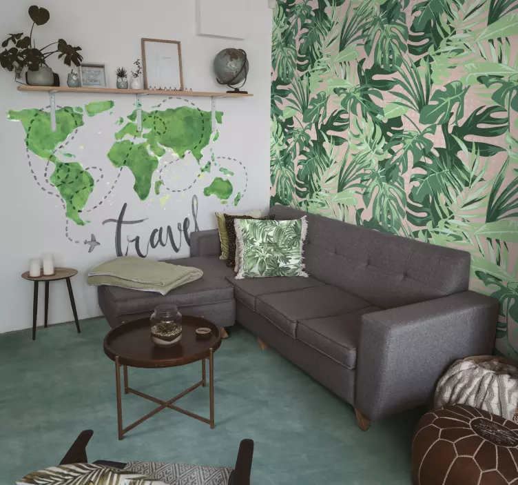 αυτοκόλλητο τοίχου χάρτη ταξιδιού και αεροπλάνου - TenStickers