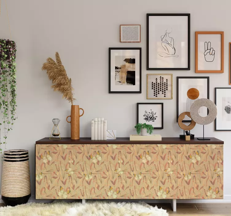 αυτοκόλλητο έπιπλα μοτίβο φθινοπωρινών λουλουδιών - TenStickers