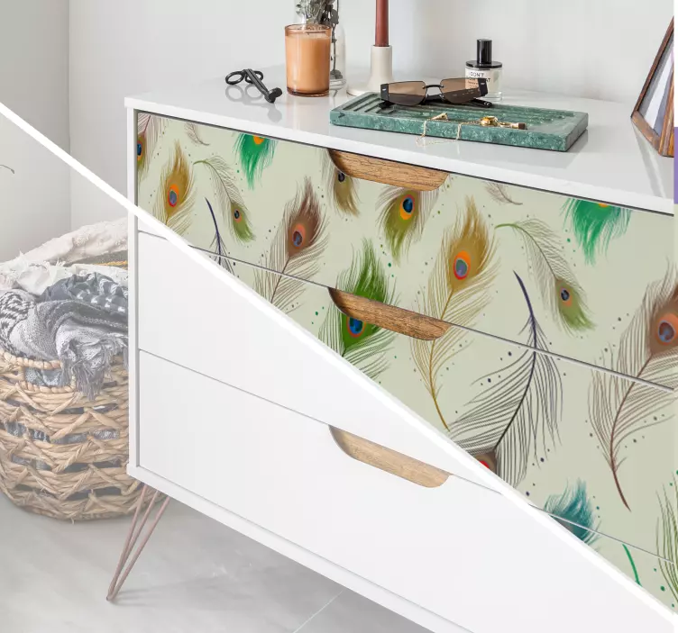 αυτοκόλλητο επίπλων με φτερά παγωνιού - TenStickers