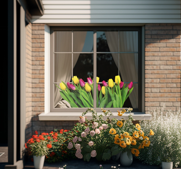 αυτοκόλλητο παραθύρου μπουκέτο με τουλίπες - TenStickers