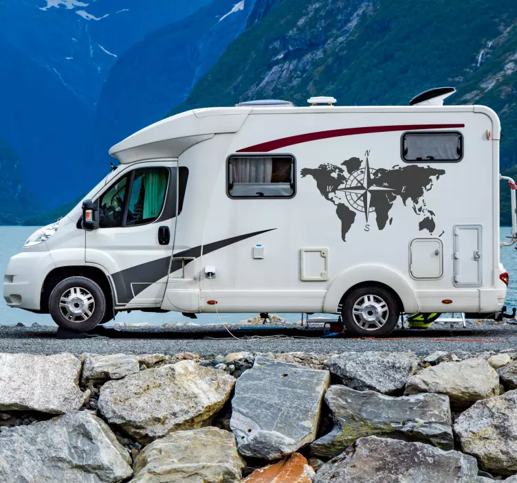 παγκόσμιος χάρτης και πυξίδα για αυτοκόλλητα σχεδίασης τροχόσπιτω - TenStickers