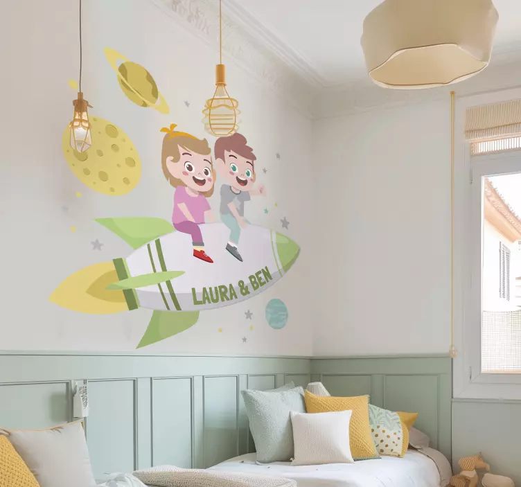 Χαρτί Αυτοκόλλητα αδέρφια σε έναν πύραυλο - TenStickers