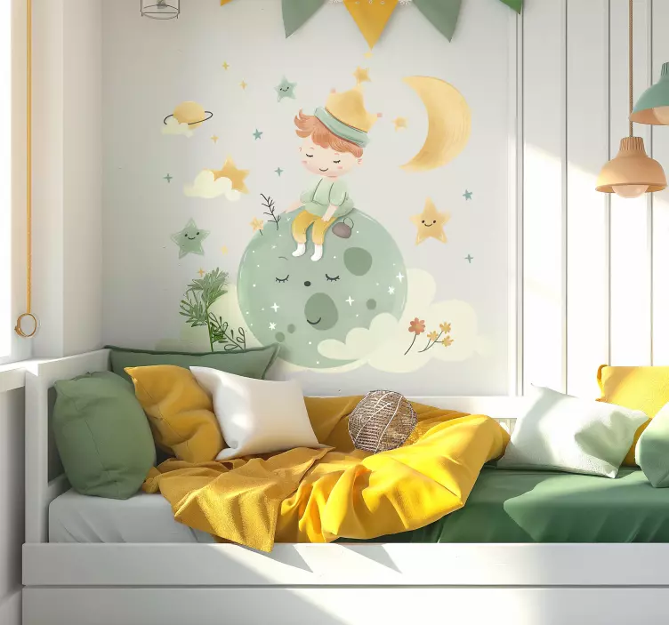 Αυτοκόλλητα παραμύθια χαρούμενο παιδί στο φεγγάρι - TenStickers