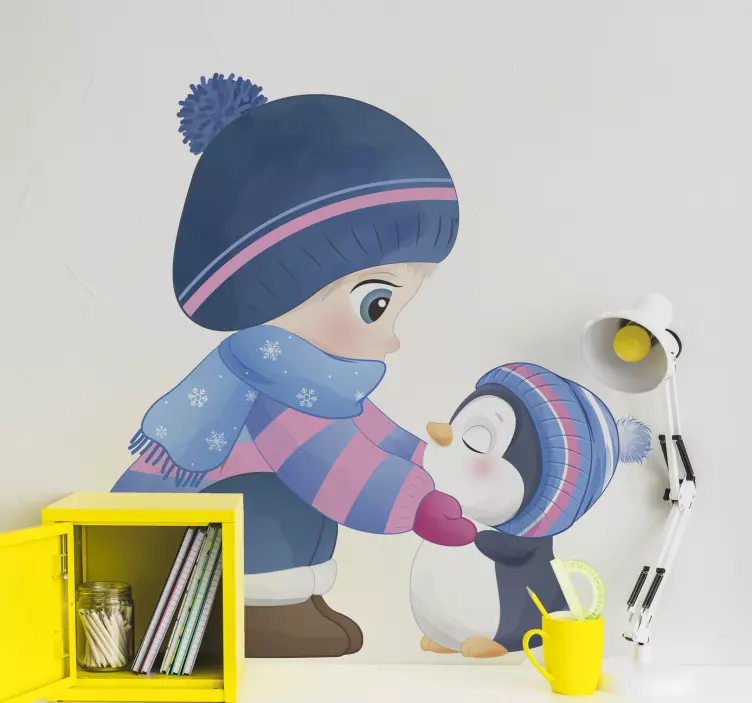 αυτοκόλλητο κορίτσι anime με πιγκουίνο - TenStickers