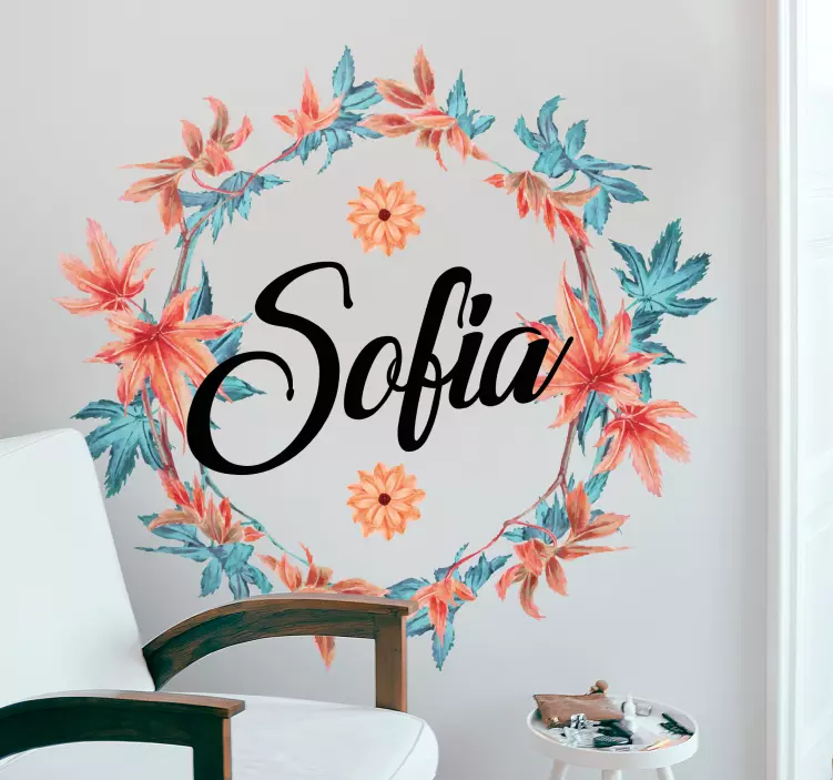 φθινοπωρινό λουλούδι στέμμα με αυτοκόλλητο όνομα - TenStickers
