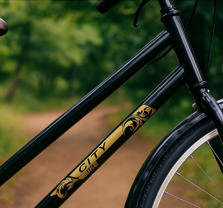 Αυτοκόλλητο ποδήλατο σε μαύρο και χρυσό πλαίσιο - TenStickers