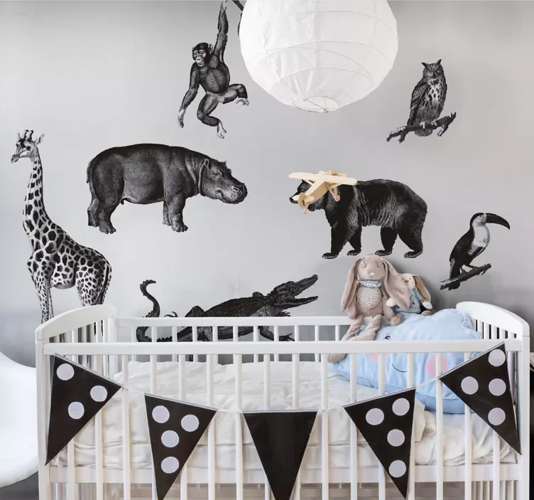 μαύρο και άσπρο ζούγκλα άγρια ζώα decal - TenStickers