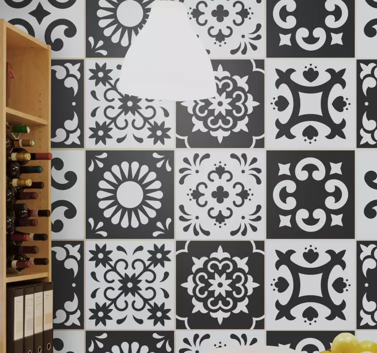 αυτοκόλλητο πλακιδίων τσιμέντου dagoberto μαύρο / άσπρο - TenStickers