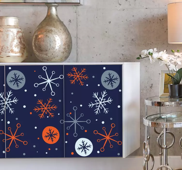 μπλε και πορτοκαλί νιφάδες χιονιού χριστουγεννιάτικες - TenStickers