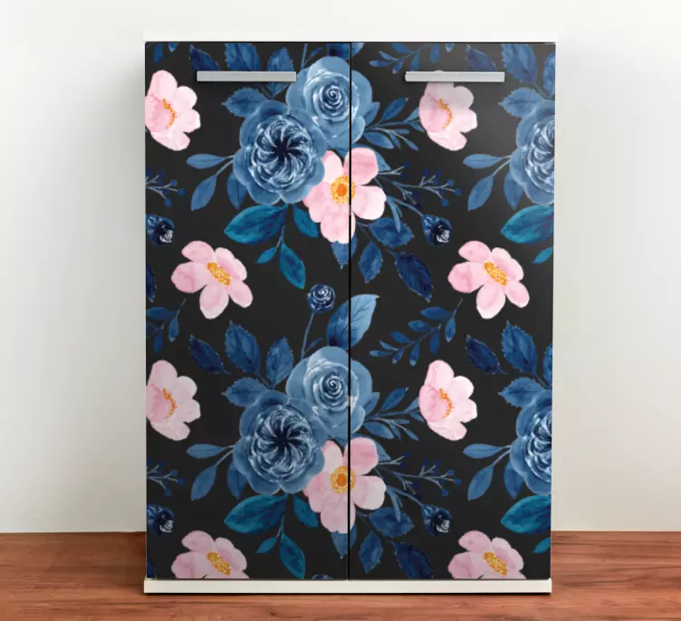 αυτοκόλλητο επίπλων με μπλε και ροζ τριαντάφυλλα - TenStickers