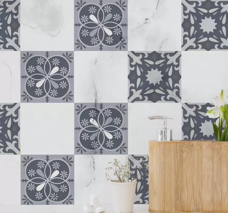 αυτοκόλλητο με μπλε αυθεντικά πλακάκια λουλουδιών - TenStickers