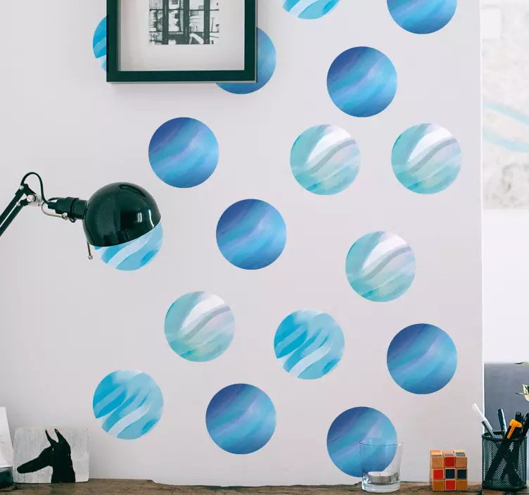 αυτοκόλλητο τοίχου μοτίβο μπλε πλανήτες - TenStickers