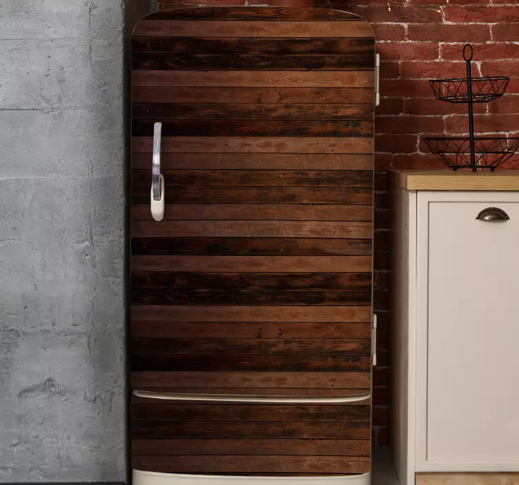 αυτοκόλλητο καφέ οριζόντιες σανίδες ψυγείο - TenStickers