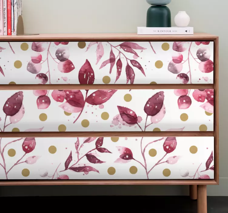 αυτοκόλλητο με μπορντό φύλλα με χρυσά έπιπλα - TenStickers