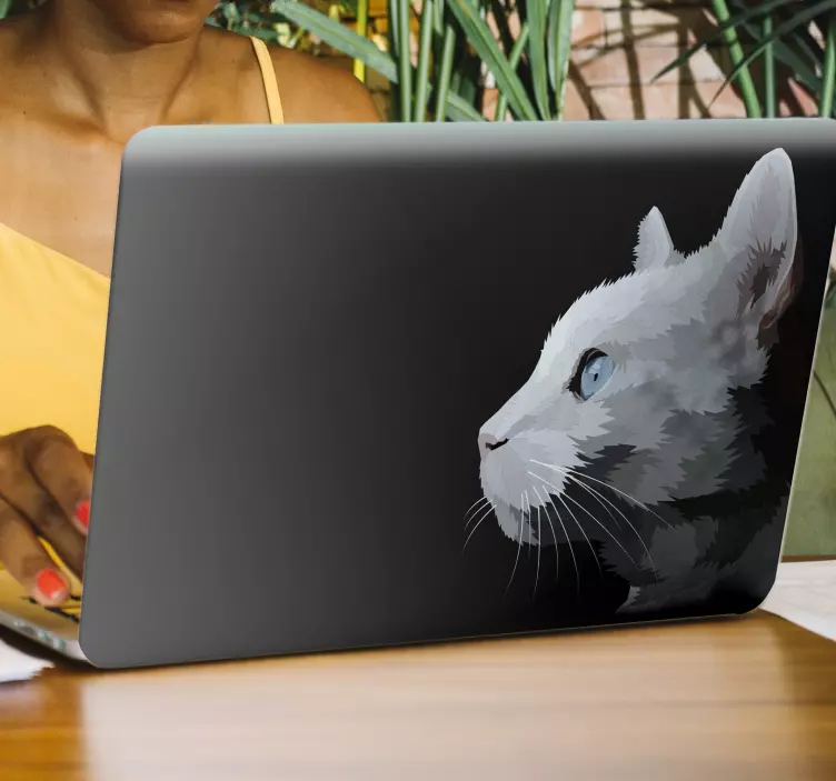 γάτα πρόσωπο με μπλε μάτια laptop δέρμα decal - TenStickers