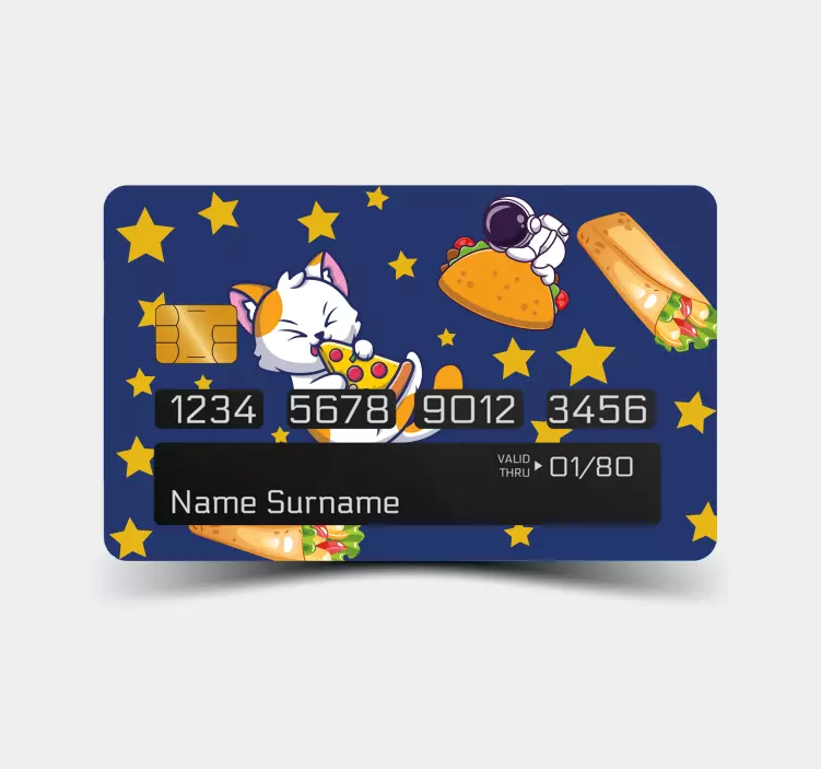 αυτοκόλλητο γάτα με πίτσα και burritos πιστωτική κάρτα - TenStickers