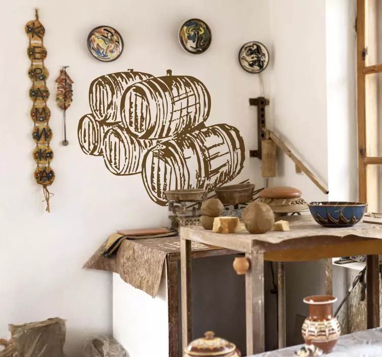 αυτοκόλλητο τοίχου απεικόνισης βαρελιών κελαριών - TenStickers